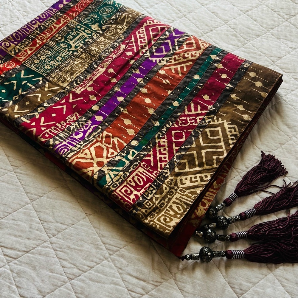 Bohemian Colorful Patterned Throw or Tablecloth with Tassels 40”x60” - Picture 9 of 10